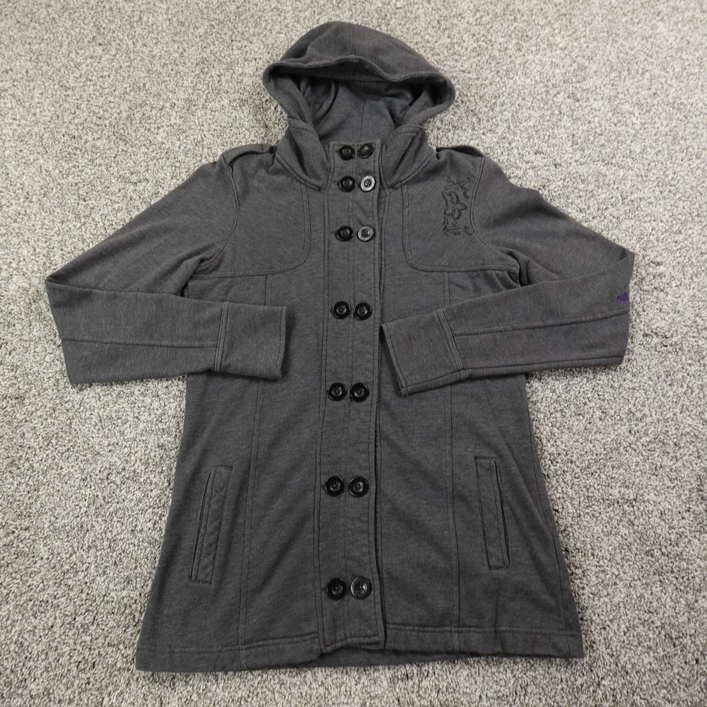 Fox Jacket Womens M Gray Head Button Hoodie Coat Moto Bike Racer Racing‎ Y2K 00s
